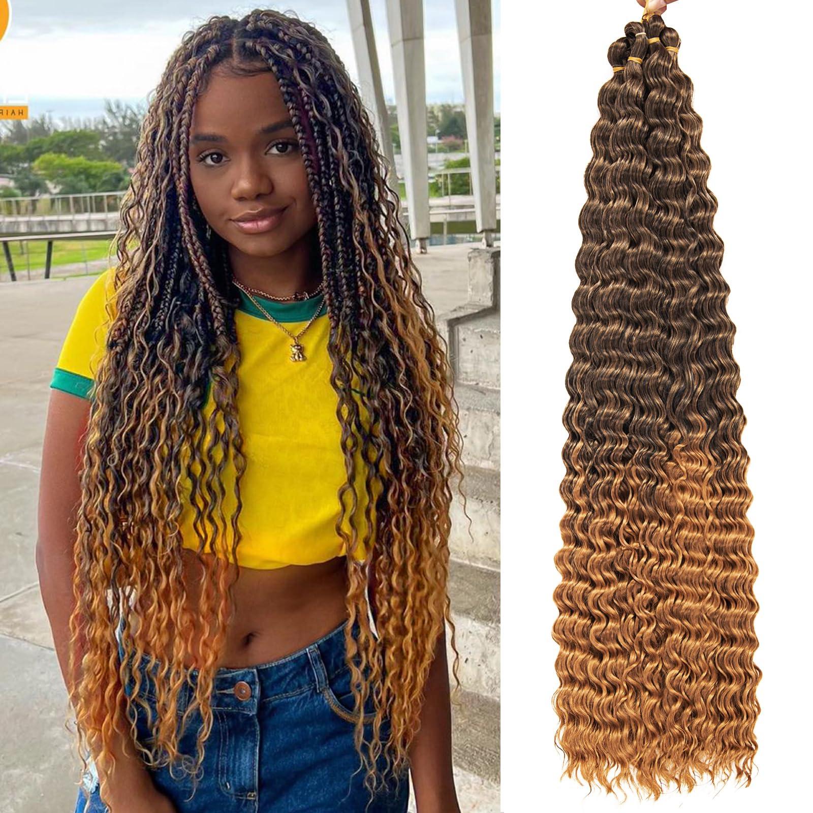 QRHSUKA QRHSUKA Ocean Wave Crochet Hair 30 Inch 7 Packs Deep Wave Braiding Hair Curly Crochet Hair for Black Women Bohemian Twist Crochet Braid (30 Inch (Pack of 7), T1B/30)
