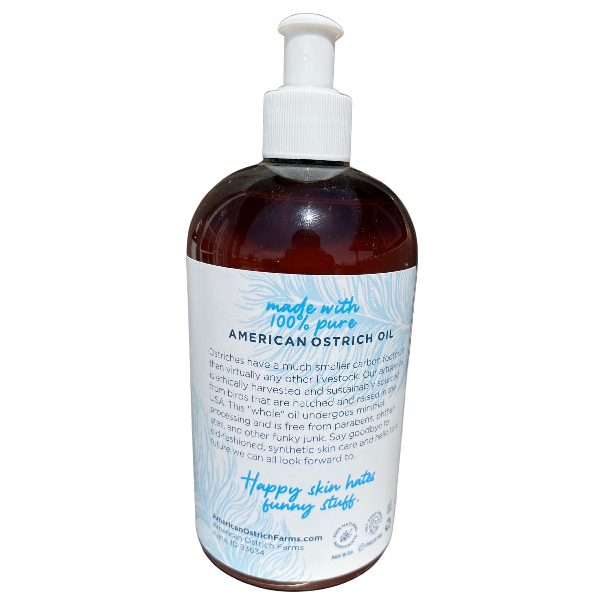 American Ostrich Farms American Ostrich Farms 100% Pure Ostrich Oil - Made in USA - All Natural Omega-Rich Skin Moisturizer, 16 Ounce Bottle, Unscented