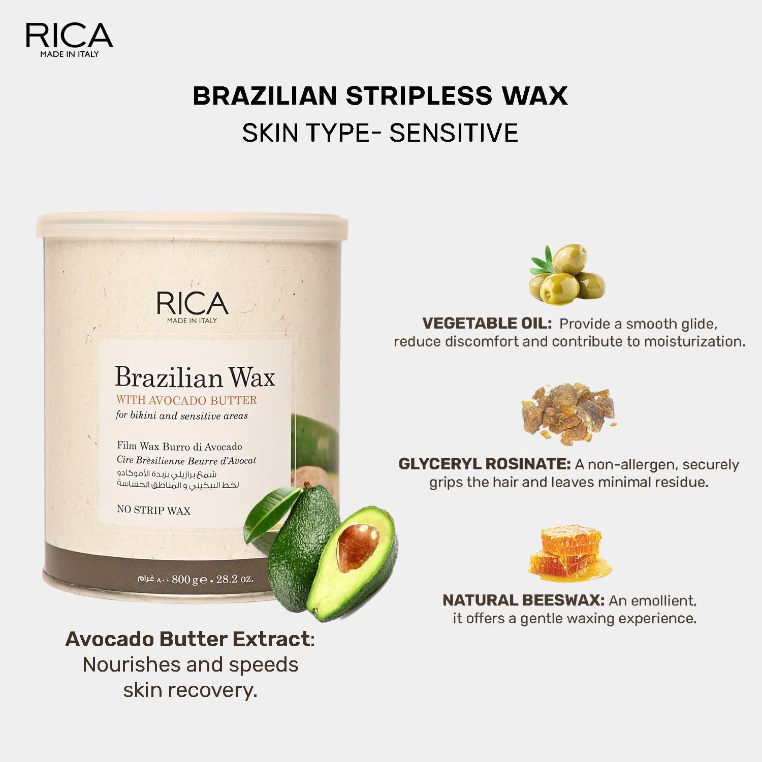 Rica RICA Brazilian Wax with Avocado Butter - Made in Italy - For Bikini & Face Wax (28.2 OZ)