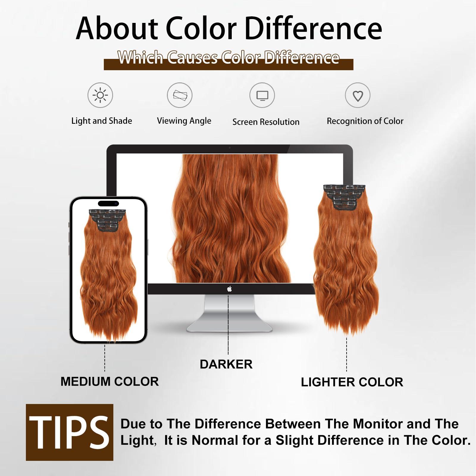 HaEver Clip In Long Wavy Synthetic Copper Red Hair Extensions 4PCS Thick and Lightweight Clip in Hair Extensions Fiber Hairpieces for Women 24inch