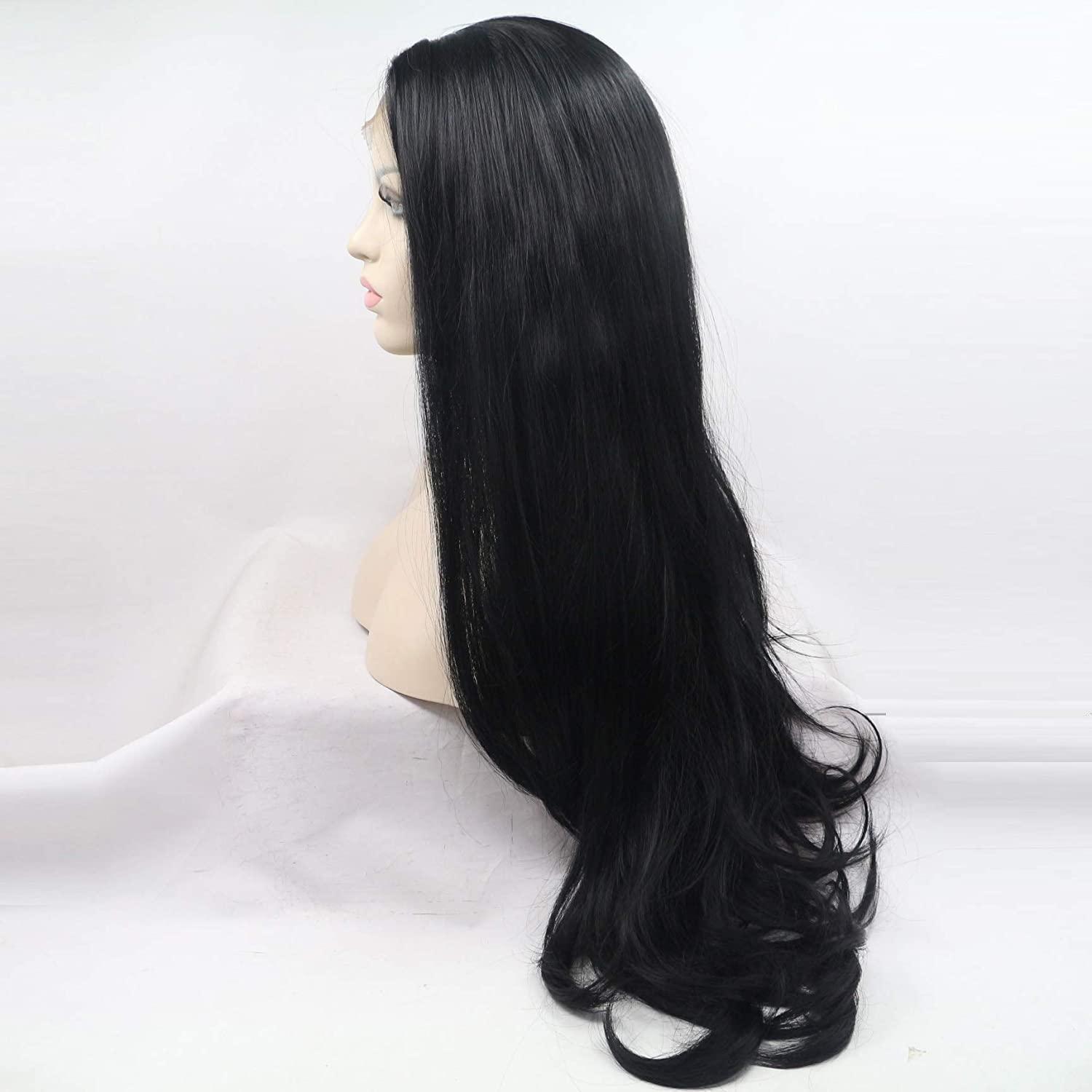 Kalisa Kalisa Black Wavy Wigs for Women Synthetic Lace Front Wig Long Body Wavy 1B Black Free Parting Wig Heat Resistant Fibre Hair Replacement Wig Daily Wear 24inch