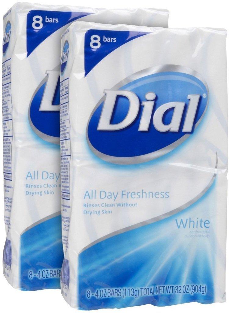 Dial (PACK OF 16 BARS) Dial Classic WHITE Antibacterial Bar Soap. Round the Clock Odor Protection. Leaves Skin Smooth & Radian! Hypo-Allergenic. Great for Hands, Face & Body! (16 Bars, 4oz Each Bar)