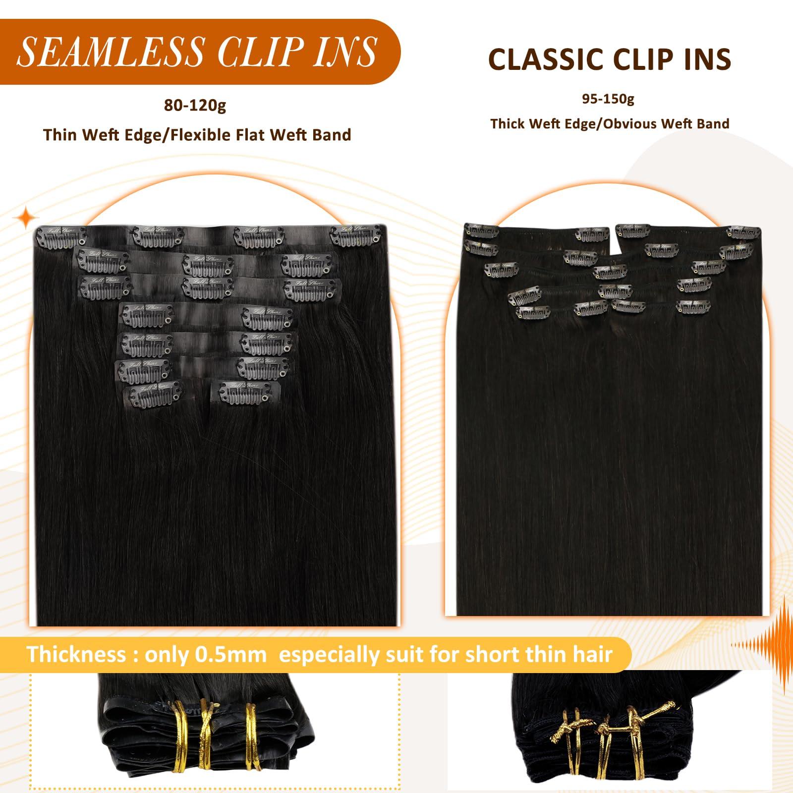 Full Shine Full Shine 12 Inch Clip in Hair Extensions Natural Black 200 Grams Human Hair Extensions Clip ins Invisible Normal Weft And Pu Weft Seamless Clip ins for Thick Hair