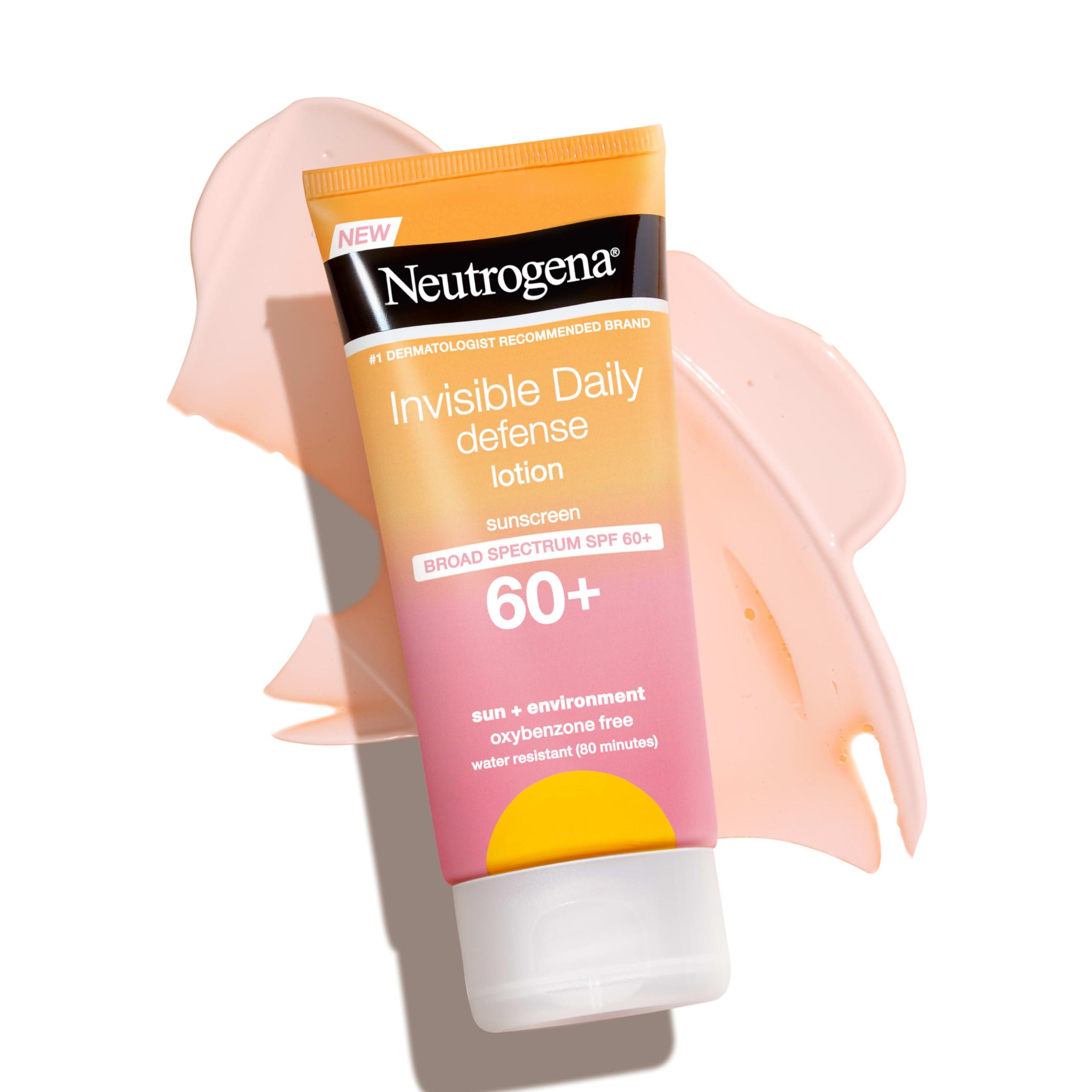 Neutrogena Neutrogena Invisible Daily Sunscreen Lotion, Broad Spectrum SPF 60+, Oxybenzone-Free & Water-Resistant, Sun or Environmental Aggressor Protection, Antioxidant, 3 Fl Oz (Pack of 1)