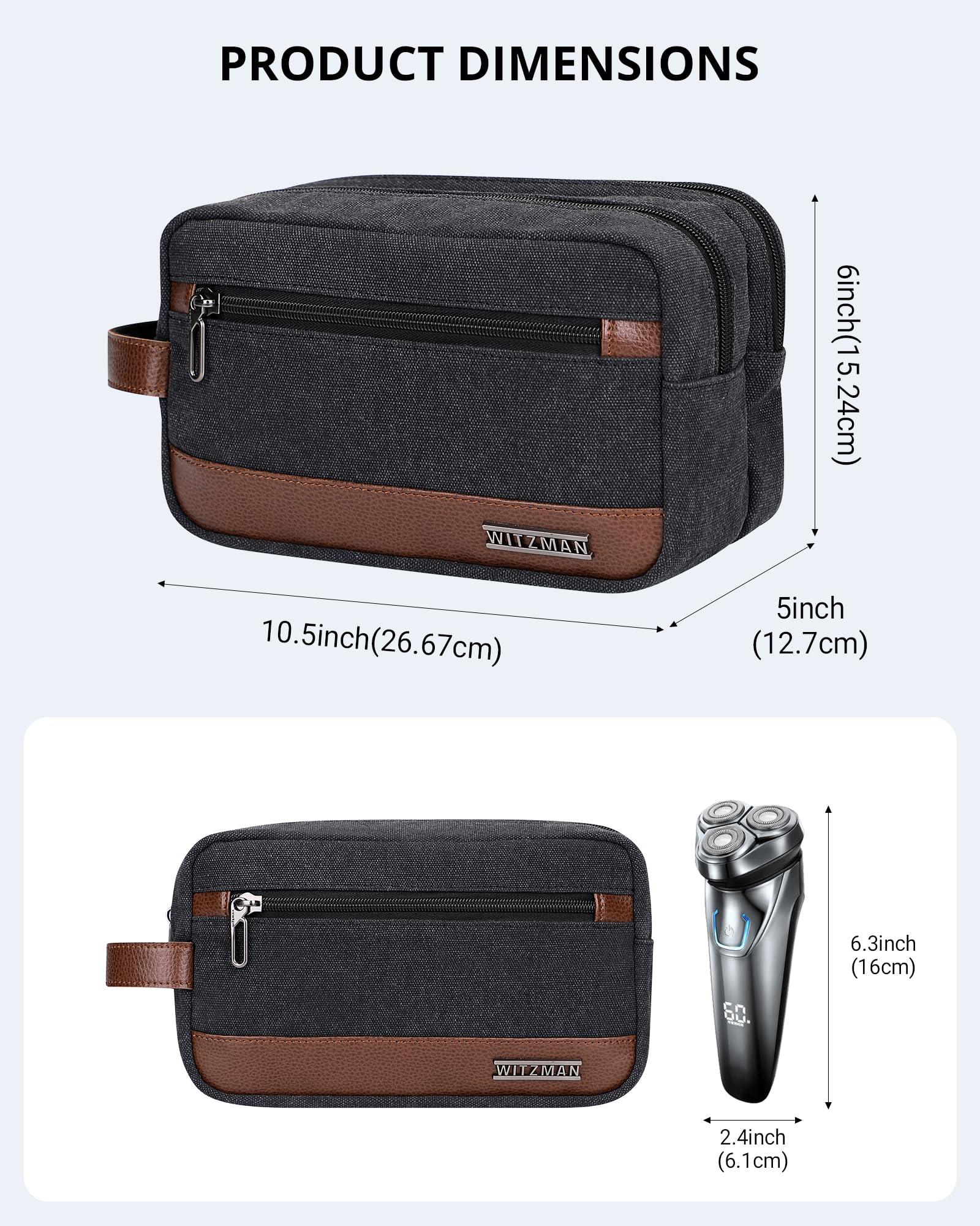 WITZMAN WITZMAN Canvas Toiletry Bag for Men Hanging Dopp Kit Organizer Water-resistant Travel Toiletries bag Men Bathroom Bag with Wet Pocket(A8001 Classics Black)