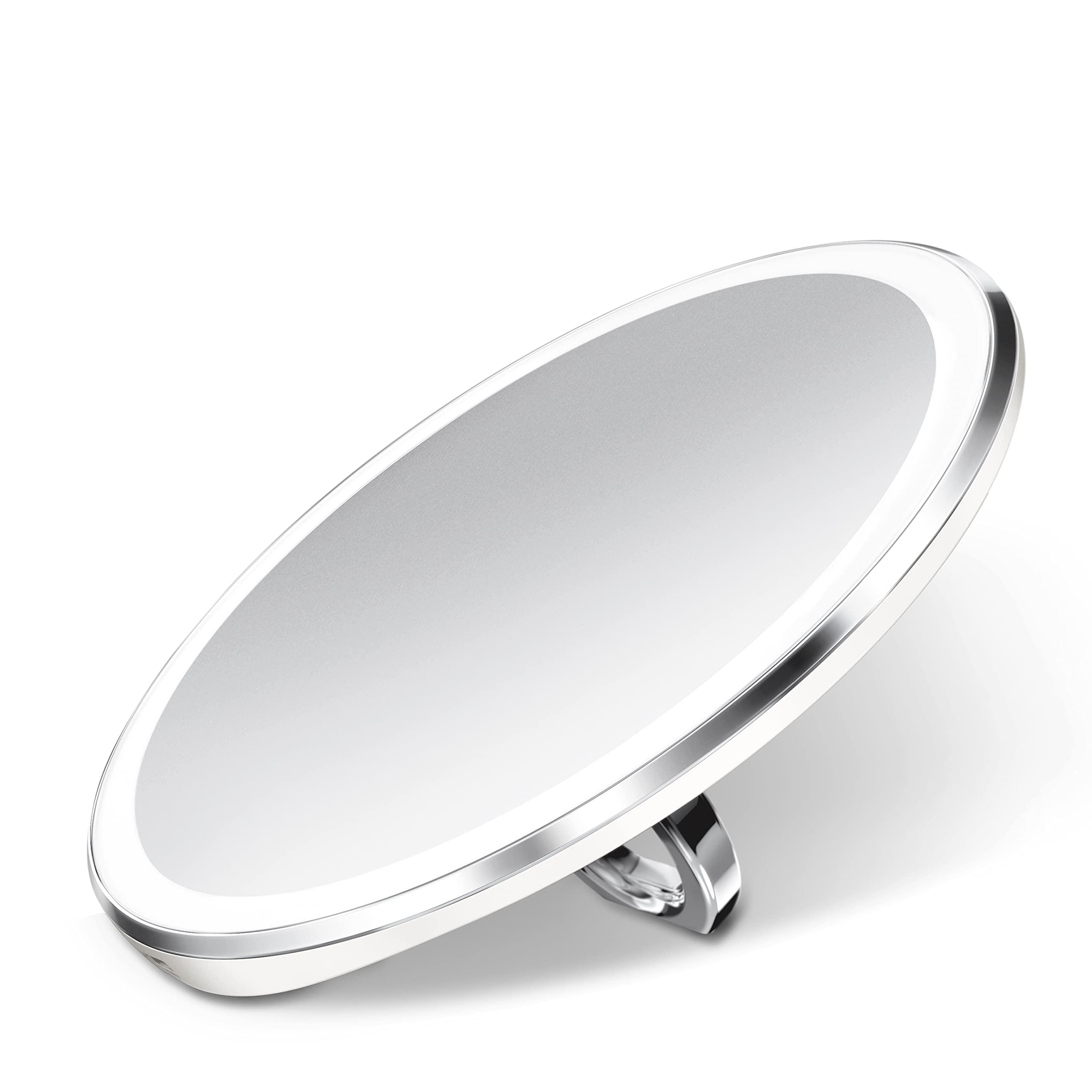 simplehuman simplehuman Sensor Mirror, Lighted Compact Makeup Magnifying Mirror with Light, Round, Travel Size, White Stainless Steel