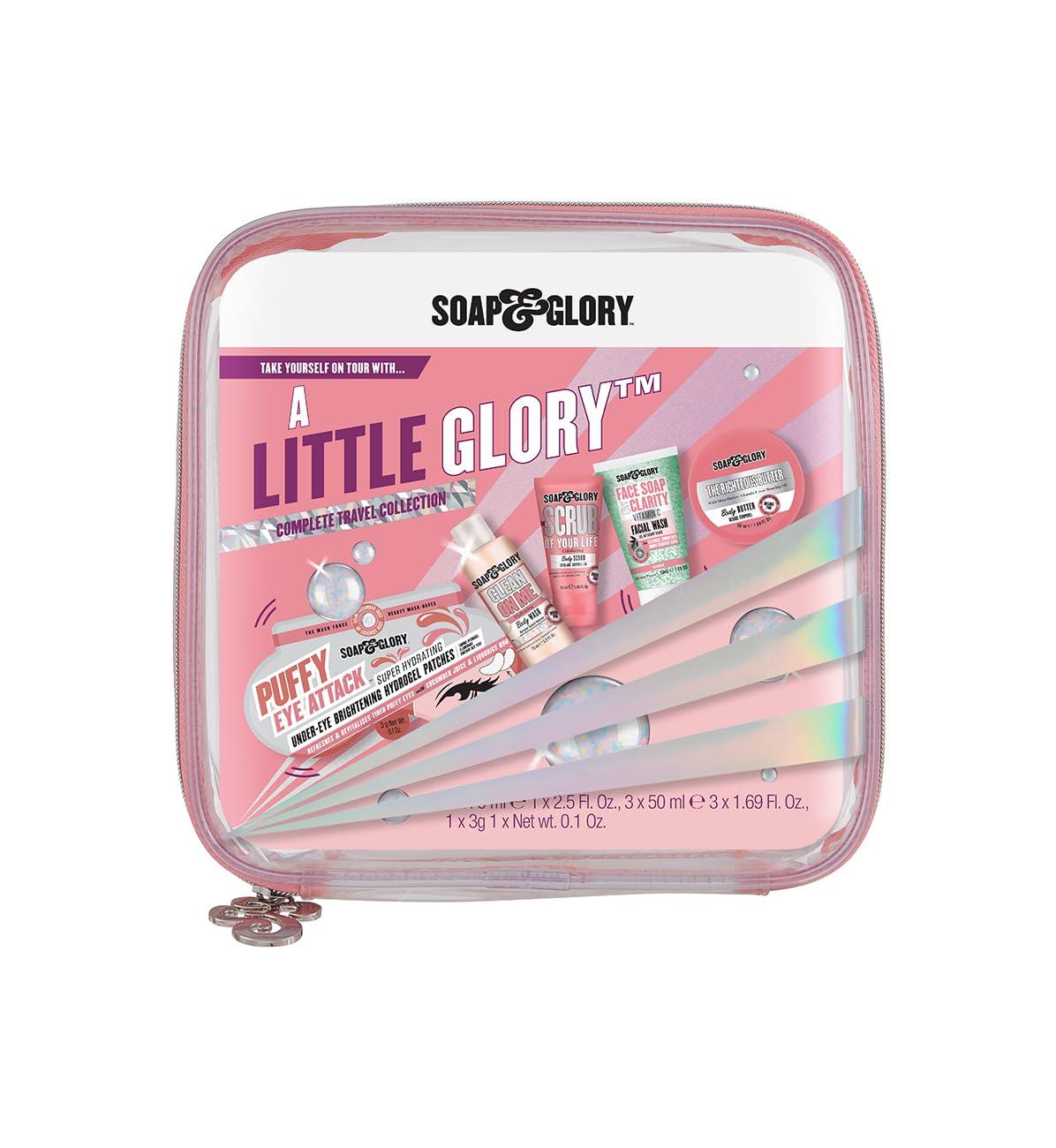 Soap & Glory Soap & Glory A Little Glory Gift Set - Puffy Eye Attack, Clean on Me, Scrub of Your Life, Face Soap & Clarity and The Righteous Body Butter - Holiday Gift Sets in Travel Size (5 Count)