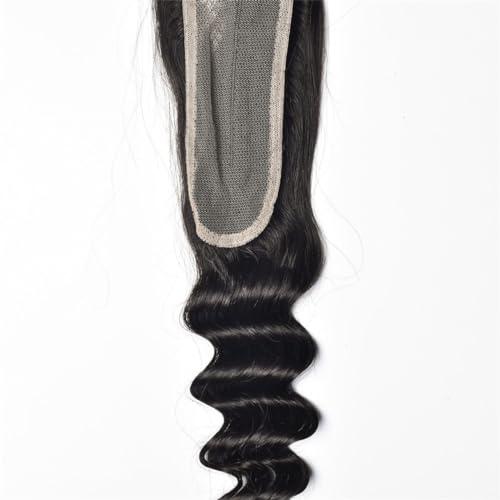 rewcoin Brazilian Loose Deep 2x6 Lace Closure 100% Unprocessed Human Virgin Hair Pre Plucked Loose Deep Wave Pre-Plucked Hairline Frontal Closure Natural Black With Baby Hair (10inch, 2x6 loose deep closure)