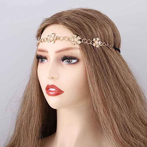 Bomine Bomine Boho Head Chain Bridal Flower Headband Pearl Hair Acessories Wedding Rope for Women and Girls (Gold)
