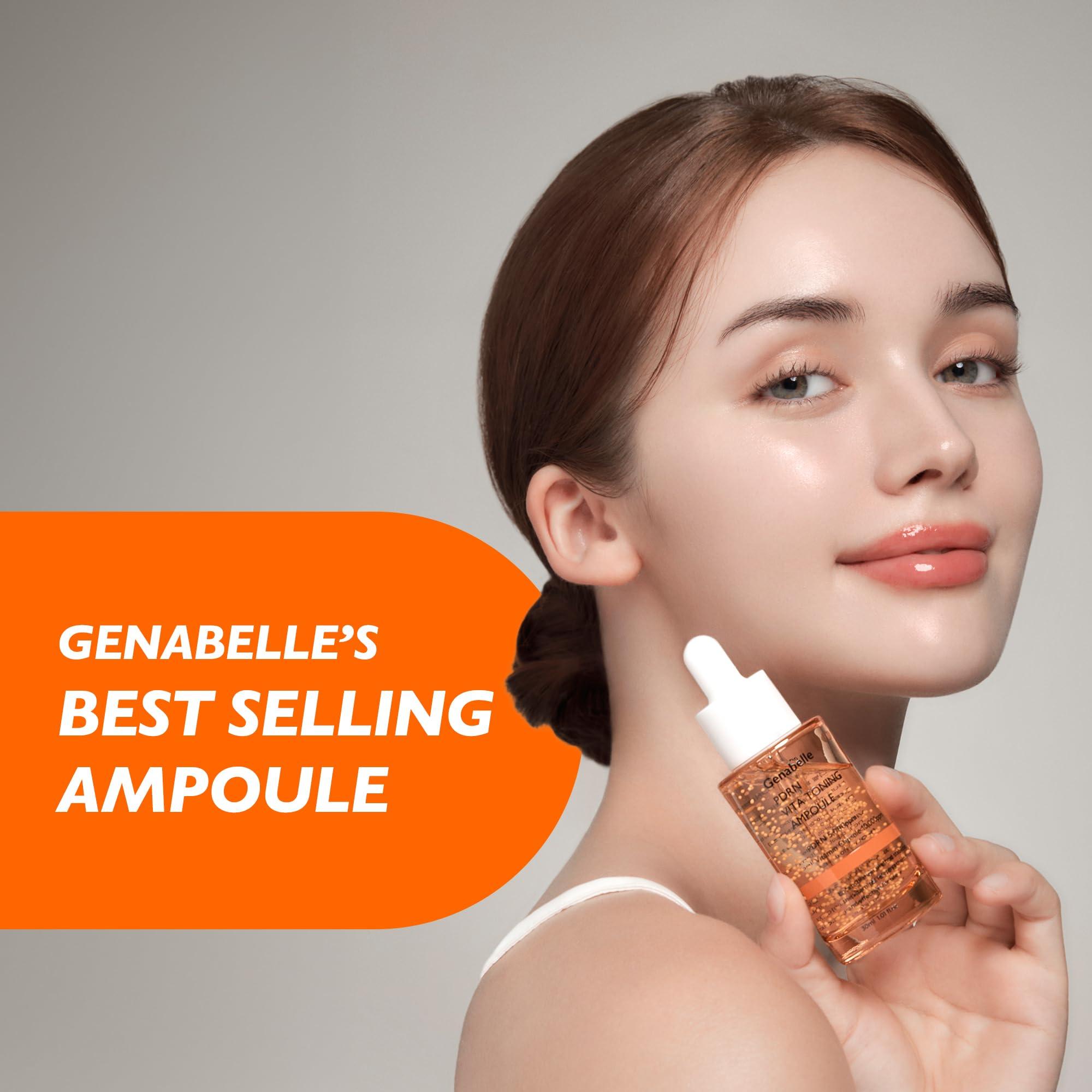 Genabelle PDRN Vita Toning Ampoule - Lightweight Glass Skin & Toning Ampoule with Vitamin B, C, E, PDRN, Serum for Blemishes, Fine Lines and Rough Skin Texture, 1.01 fl oz