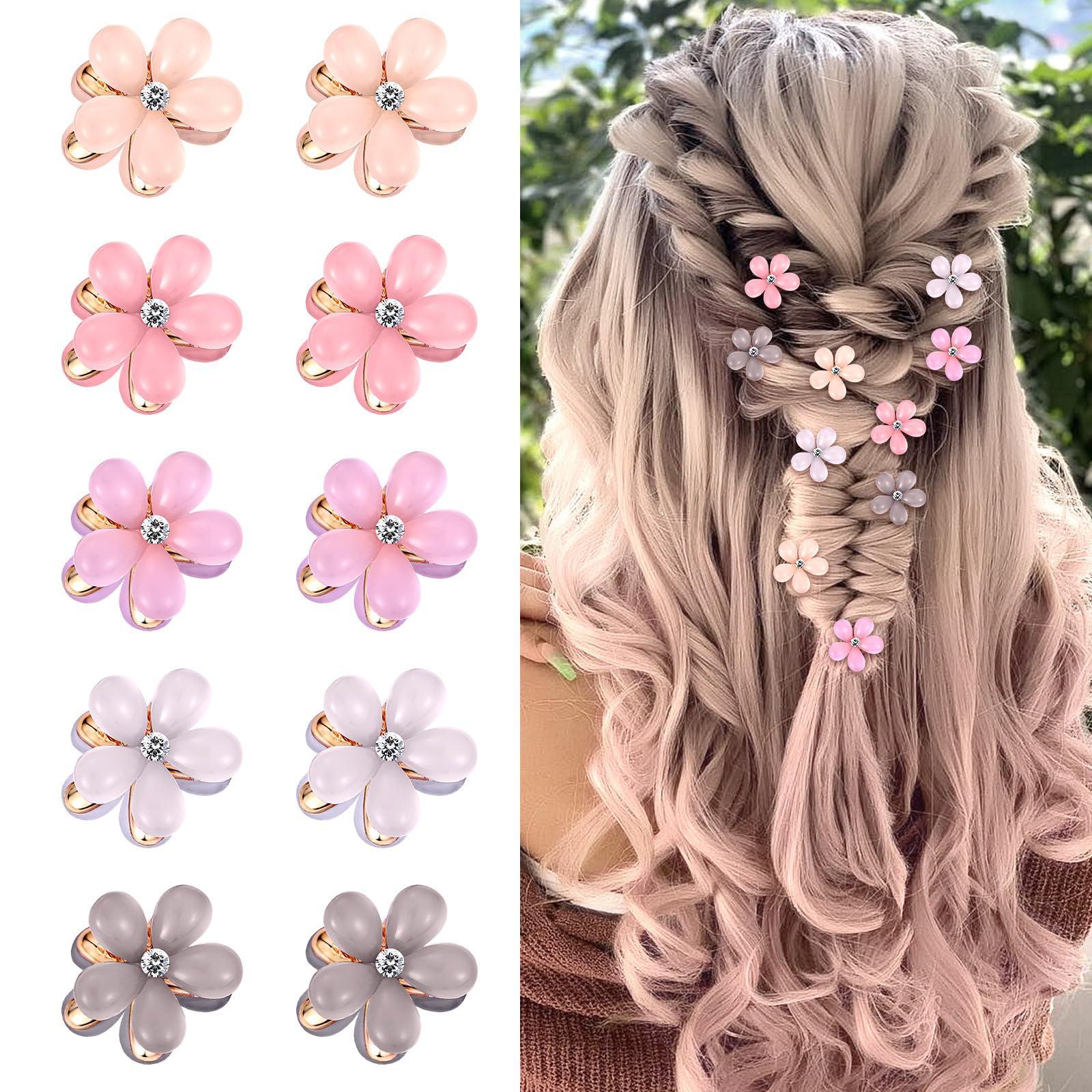 ITingstere 10Pcs Small Hair Claw Clips for Teens Women Mini Flower Hair Clips with Crystal Cute Metal Hair Pin Sparkling Barrettes for Sweet Bangs Nonslip Side Clip Hair Accessories