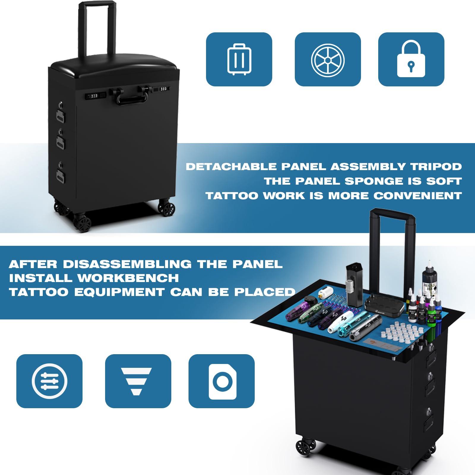 NBTA2 NBTA2 Tattoo Travel Case Tattoo Trolley Case Portable Tattoo Station Suitcase With 3 Drawers and Tattoo Armrest Stand 2 in 1 Tattoo Work Station