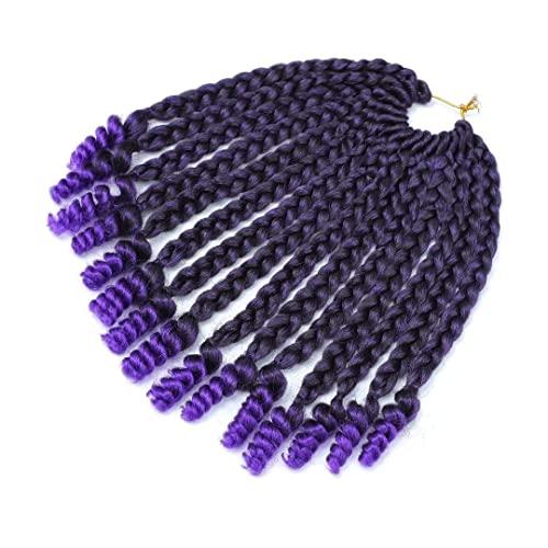 Alimiriam Purple Crochet Box Braids Curly Ends 10 inch 6 Packs Short Bob Box Braid Crochet Hair with Curly End Jumbo Crochet Braids Hair for KidsBlack Women(T1B/Purple#, 10\" 6 Packs)