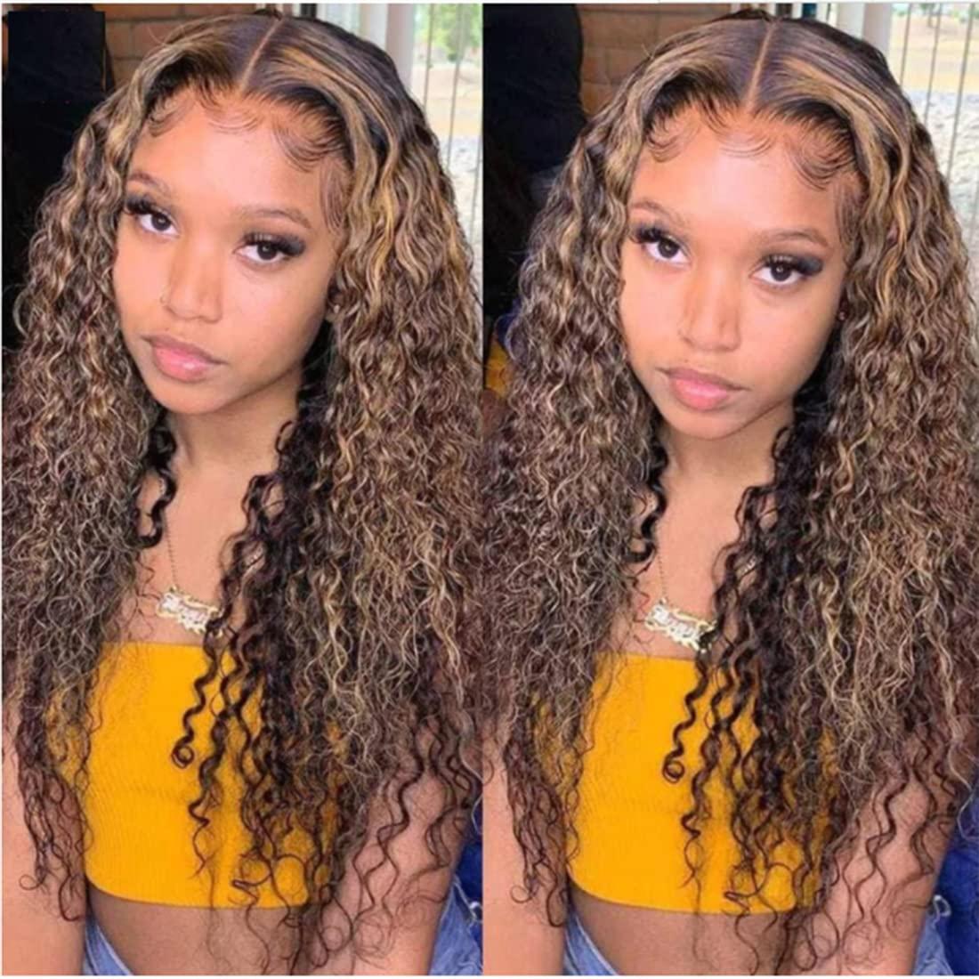 KLAIYI KLAIYI Dark Root Ombre Highlight Brown Curly V Part Wigs Human Hair Upgrade U Part Wigs Human Hair for Women Balayage Highlights FB30 Color V Part Wigs No Leave Out Curly Wigs 150% Density 22Inch