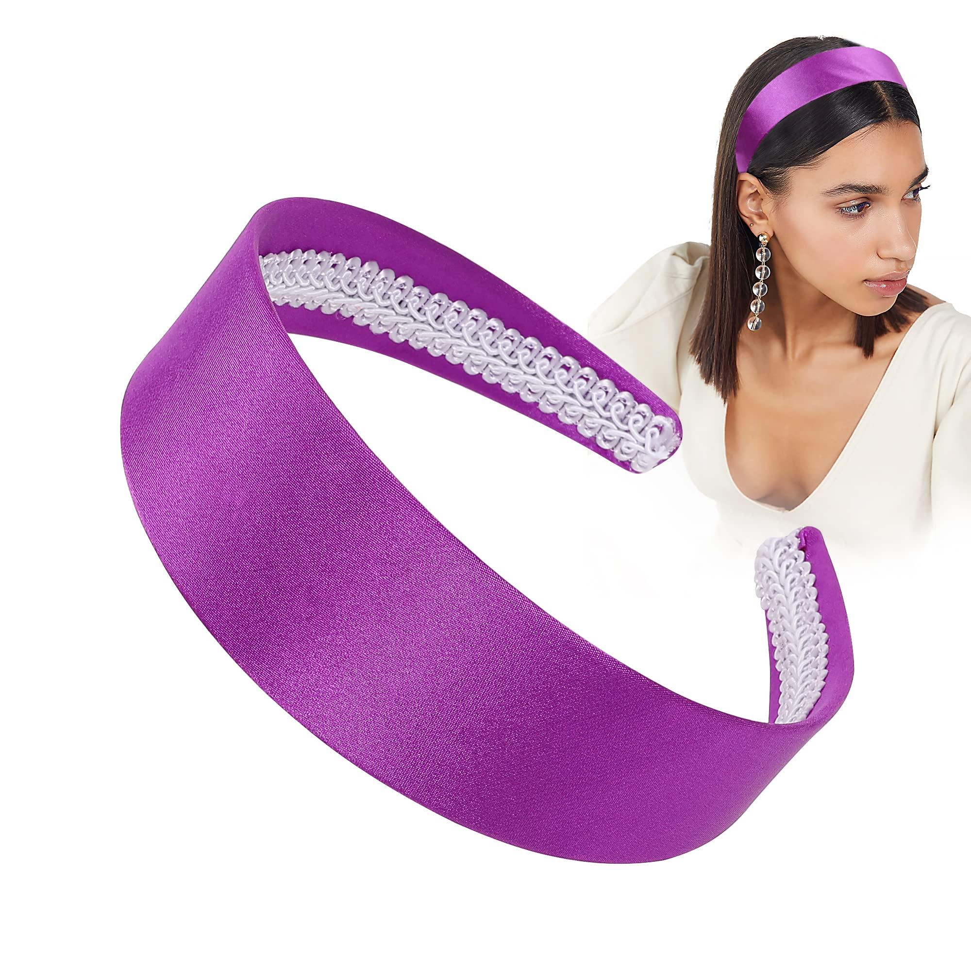 Ivyu Purple Headband for Women Wide Thick Headbands Purple Headband Daphne Halloween Satin Headbands for Adults Girls 60s 70s Headband Hard Head Bands