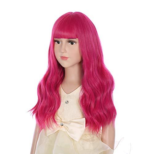 DUDUWIG DUDUWIG 20inch Long Curly Hot Pink Wig with Bangs Hallween Party Wigs for Kid Girs (Hot Pink)
