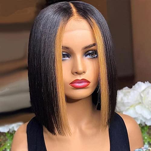 Wiggins Wiggins Skunk Stripe Wig Bob Wig Human Hair Honey Blonde Highlight Lace Front Wigs for Black Women Human Hair Short Straight Bob Wig Skunk Stripe Lace Front Wig Human Hair Hair 12 Inch