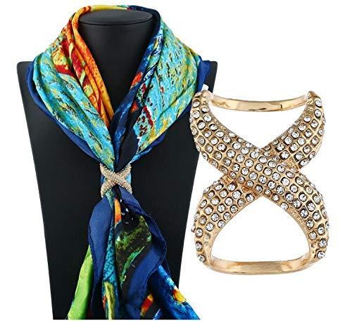 esowemsn 2pcs Gold and Silver Alloy Rhinestone Inlayed Scarves Buckle Simple Fashion Scarf Clip Neckerchief Garments T-Shirt Knotting Clasp Ring Silk Scarf Holder Decoration Accessories for Girls Lady Women