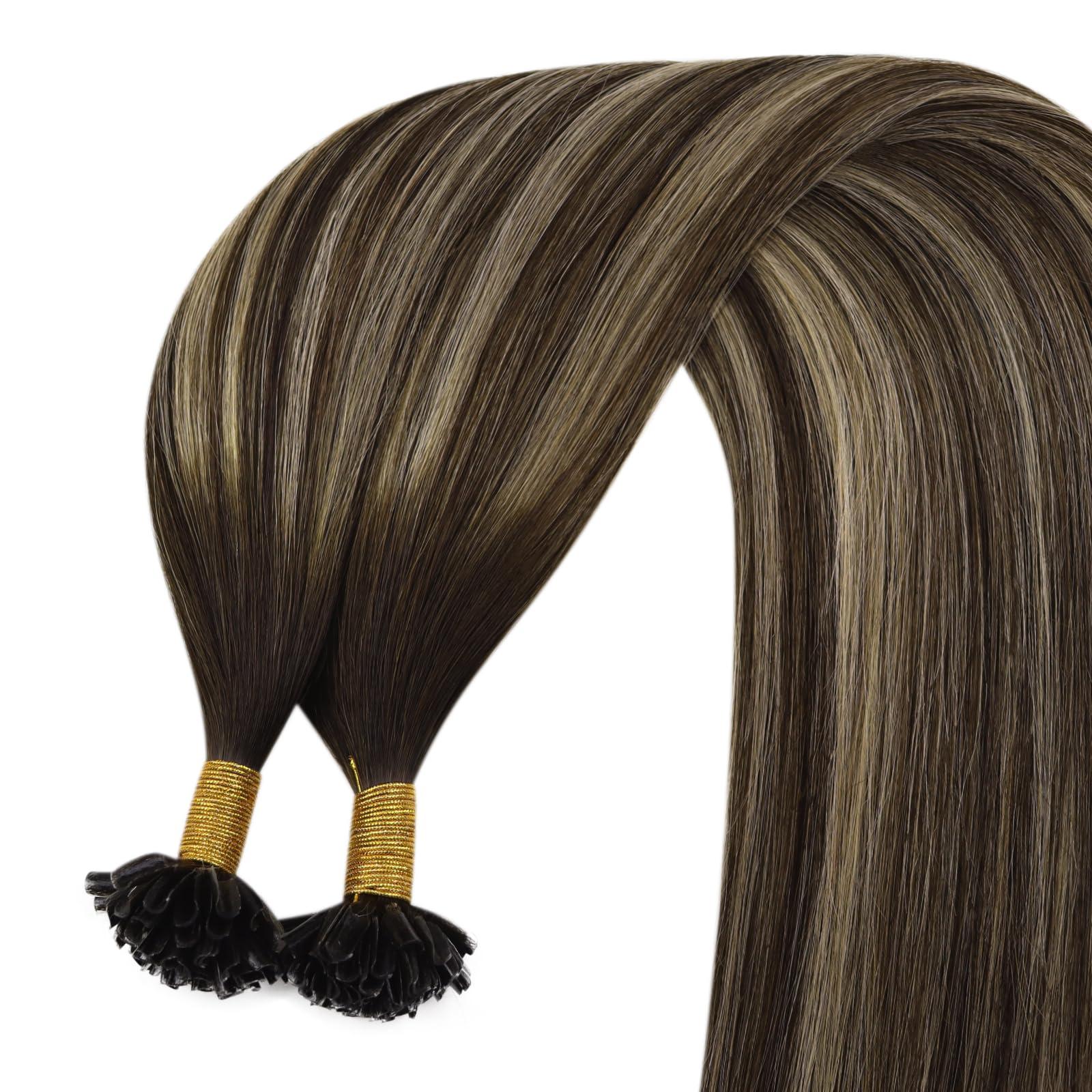 YoungSee YoungSee U Tip Hair Extensions Human Hair Dark Brown Ombre Ash Blonde U Tip Hair Extensions Human Hair Ombre Utips Hair Extensions Ombre Utip Extensions Hot Fusion Hair Extensions 22In 1G/S 50G