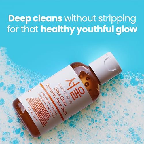 SeoulCeuticals SeoulCeuticals Korean Turmeric Face Wash Cleanser Vegan Cruelty Free Korean Skincare Facial Cleanser K Beauty Skin Care for Dry Sensitive Skin 4oz