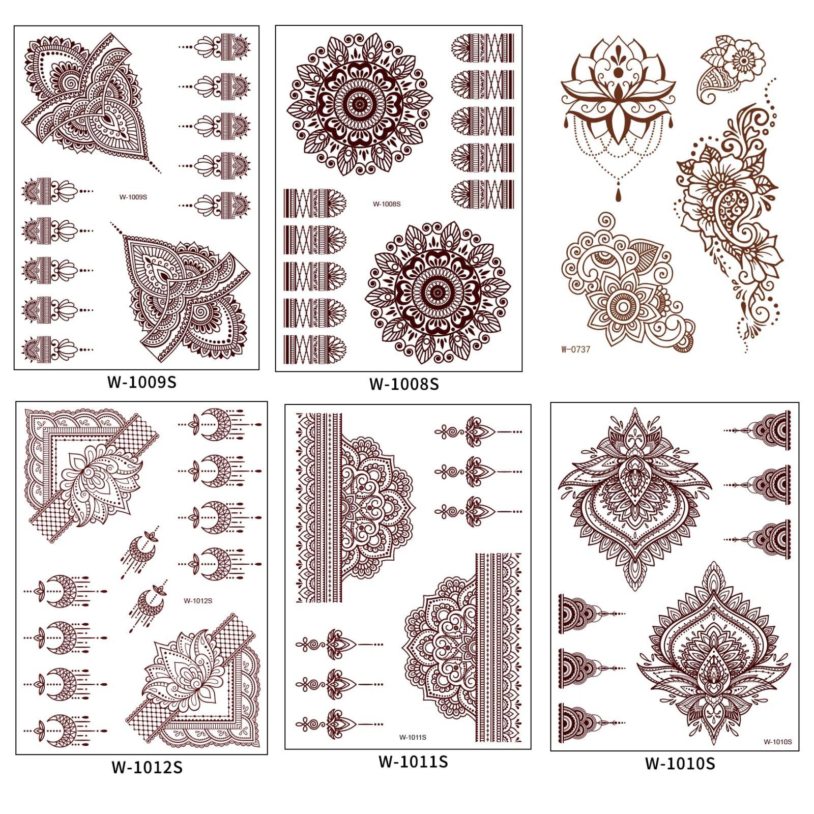 Anomocia 23 Pcs Brown Henna Tattoo Kit Waterproof Temporary Fake Tattoo Stickers for Women Girls DIY on Body Face Arms Legs
