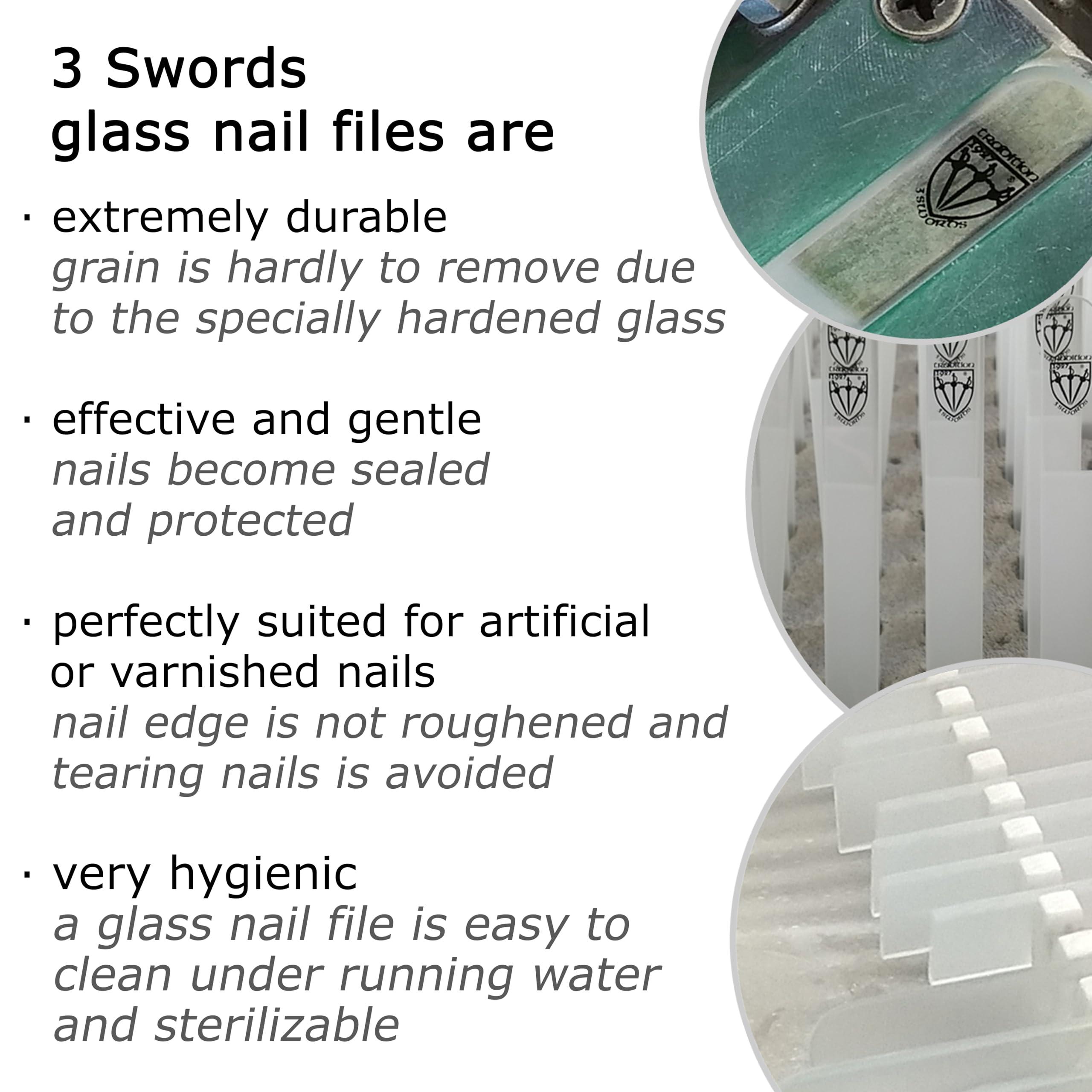 3 Swords Germany 3 Swords Germany - Brand Quality Clear Double Sided Glass Nail File for Women & Girls, Perfect for Natural Fake Gel Artificial Acrylic fingernail, incl. Nail Buffer & Tube case for Travel (313)