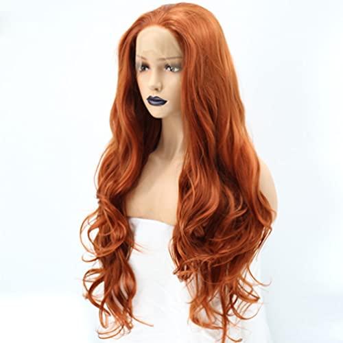 KXW KXW Ginger Wig, Orange Red Lace Front Wig, Long Wavy Curly Orange Red Synthetic Lace Front Wigs for Women with Pre Pluked Baby Hair for Girls Cosplay or Daily Wig (Orange Wig, 26in/65cm)