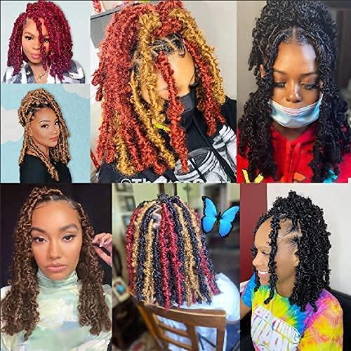 ZRQ ZRQ Butterfly Locs Crochet Hair Short 12 Inch 6 Packs Brown Butterfly Braids Crochet Locs Crochet Bob Hair Pre-Looped Distressed Faux Locs For Women #30