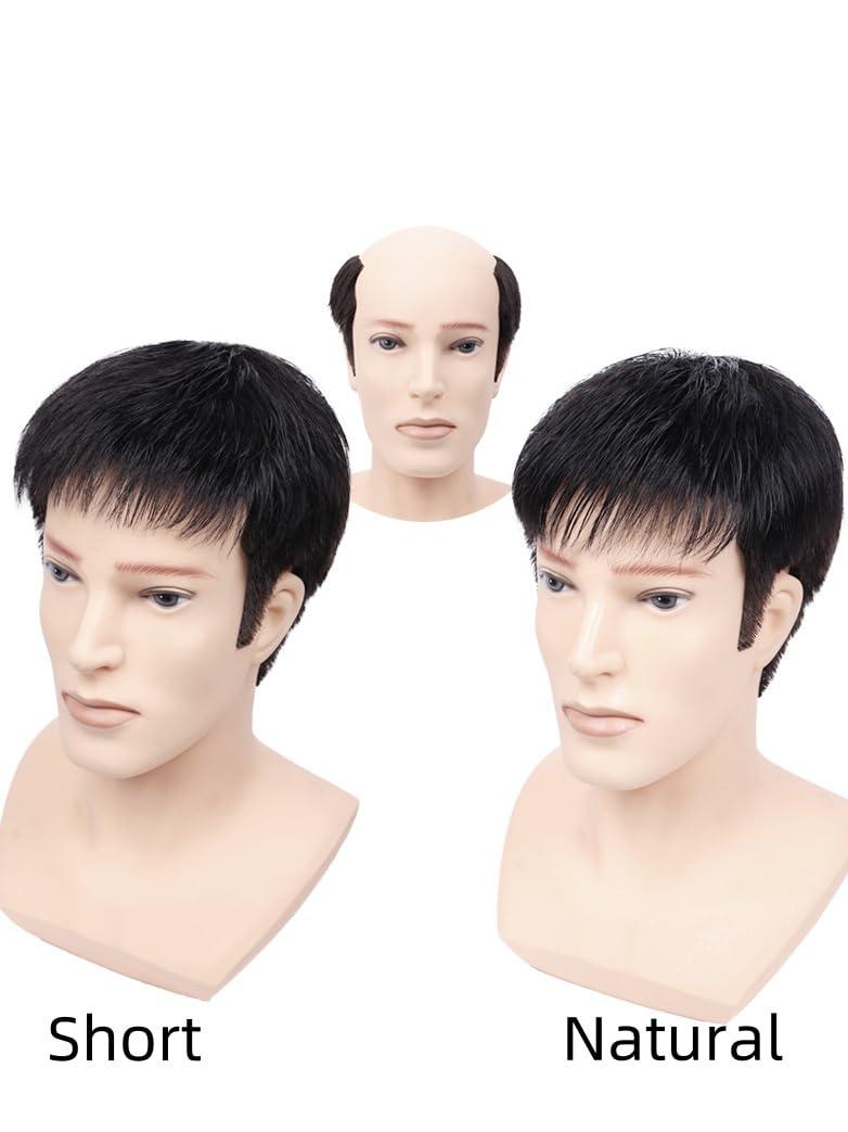 BeLongsYou Men Forehead Toupee, Hair Clip/Glue in Hair Replacement System Wig, Human Hair Piece PU Thin Skin for Hair Lose Hand Made,Short,16x21cm