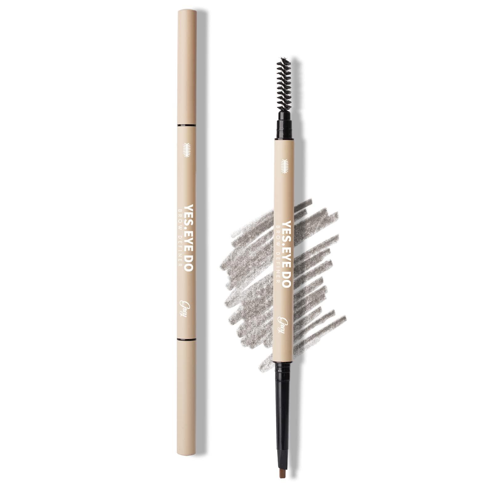 YES.EYE DO Grey Eyebrow Pencil for Older Women Soft, Retractable Gray Eyebrow Pencil with Spoolie, Ultra Fine Brow Pencil for Gray Hair with hair like strokes, Long-lastin, Waterproof, Grey, YES.EYE DO