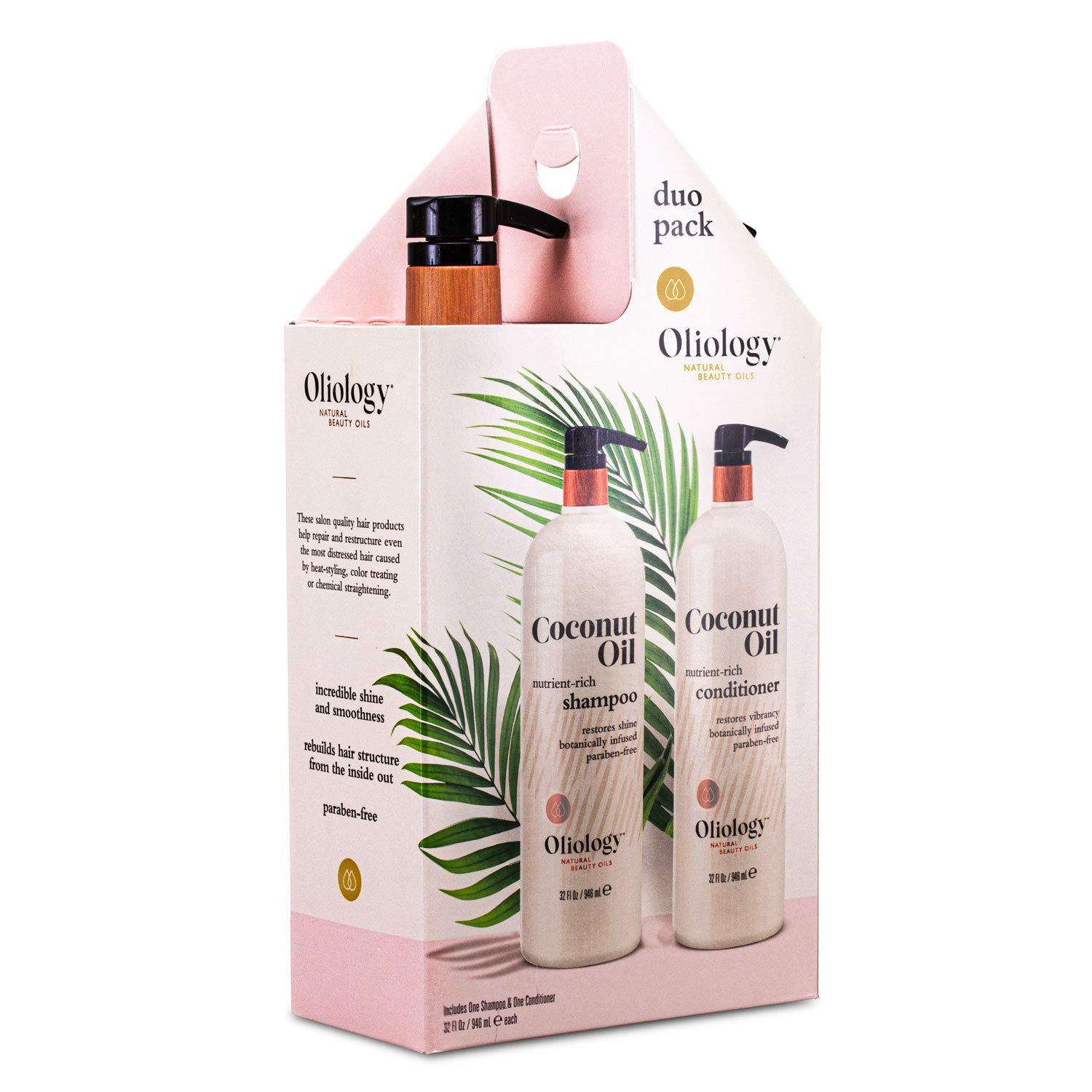 Oliology Oliology Nutrient Rich Coconut Oil Shampoo & Conditioner Combo Pack - Helps Restore Damaged Hair | Provides Intense Shine | Moisturizing | Made in USA, Cruelty Free & Paraben Free (32oz)