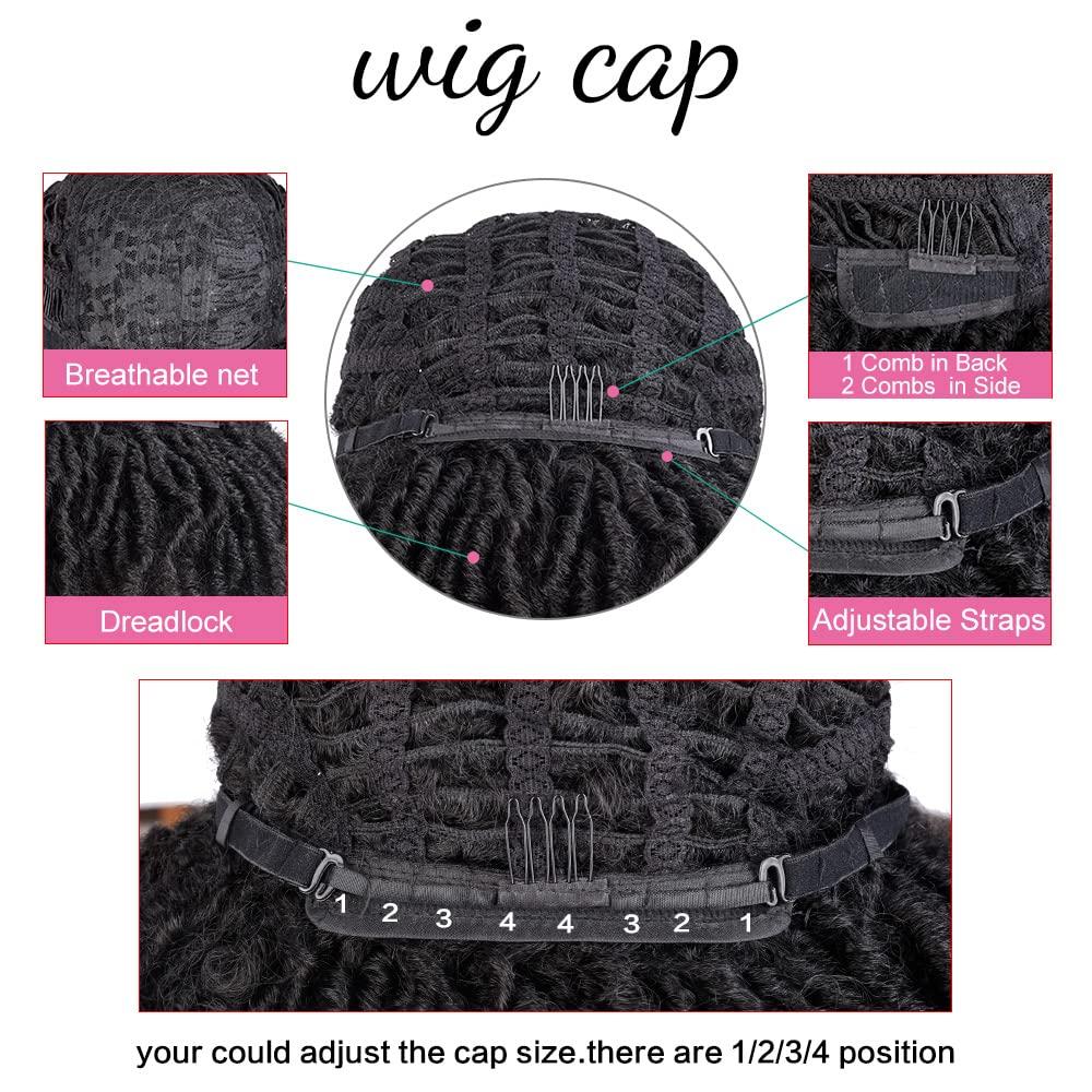 SUN LOCS SUN LOCS 6 Inch Short Dreadlocks Wigs for Black Women and Man with Clips In Synthetic Faux Locs Braided Wigs Afro Twists Dreadlocks Full Hair Replacement Wigs (1B/30#)