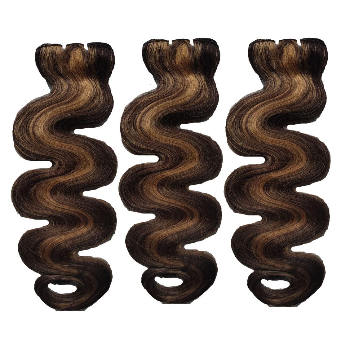 YesJYas YesJYas Body Wave P6/27 Highlight Human Hair Bundles Human Hair Human Hair Body Wave Sew In Human Hair Bundles Ombre Brown 3 Bundles Human Hair Double Weft Hair Extensions 26 28 30 Inch