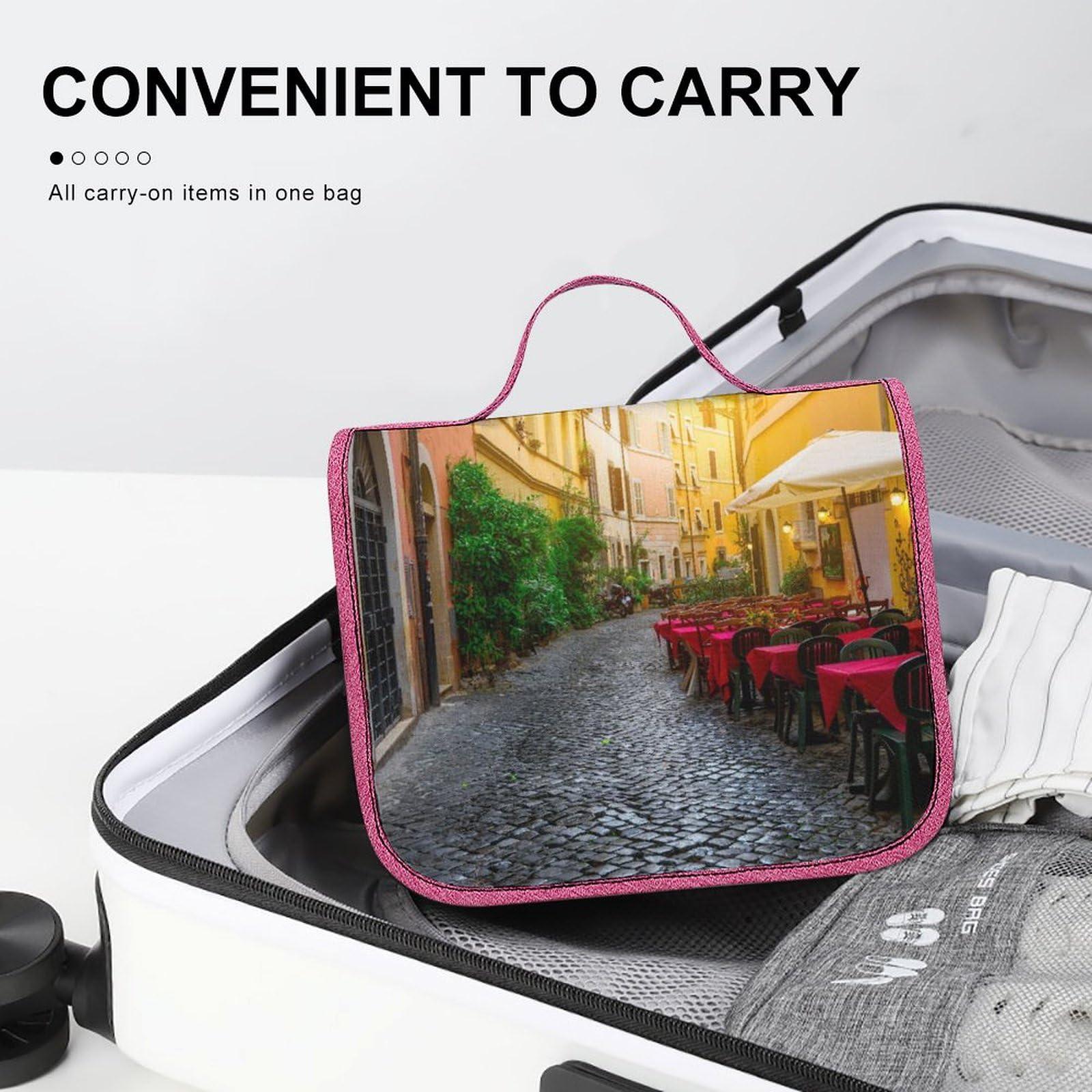 AXEDENRRT1966 Italian City Cozy Old Street Makeup Bag Travel Toiletry Bag Waterproof Cosmetic Bag with Portable Hook Handbag, style, 20240328