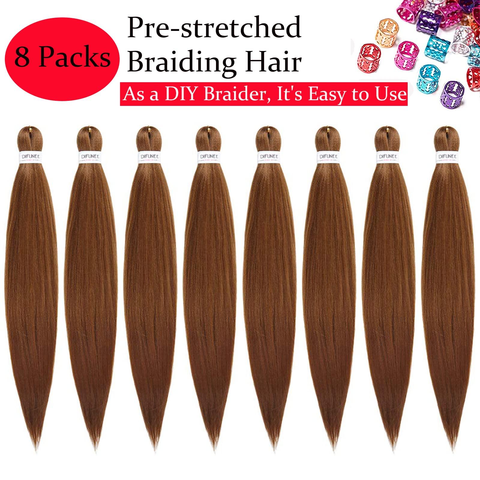 DIFUNEE DIFUNEE Pre-stretched Braiding Hair - 16 Inch 8 Packs Brown Short Braiding Hair For Twist or Box Braids, Yaki Texture Hot Water Setting Synthetic Braiding Hair Extensions (16 Inch, 30-8P)