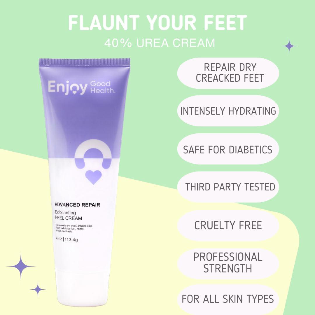 Enjoy Good Health. Enjoy Good Health. Urea 40% Cream for Dry, Cracked, Rough Feet, Hands, Elbows, Knees. Softens calluses and repairs skin barriers. Moisturizes and Hydrates.