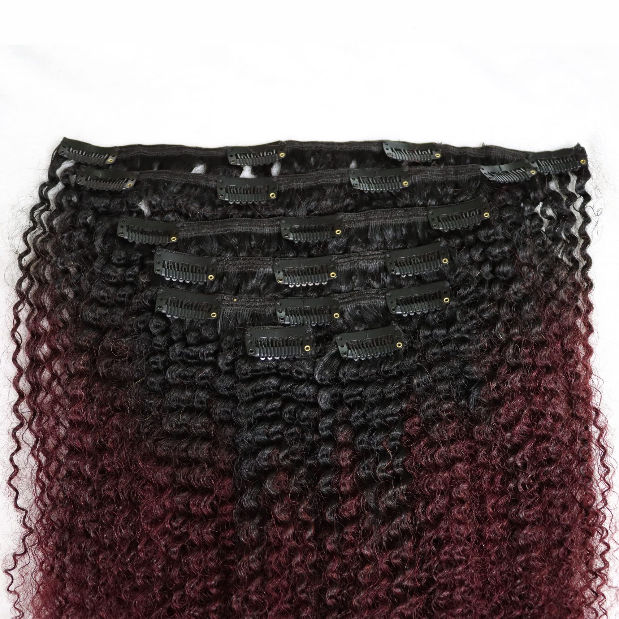 IXTUYLL IXTUYLL Virgin Human Hair Clip In Extensions 4C Afro Kinky Curly Kinky Straight 120 Grams Clip Ins Hair Extensions Real Human Hair Curls (T(#1B/99J) Afro Curly Clip In Hair, 12 Inch 120g)