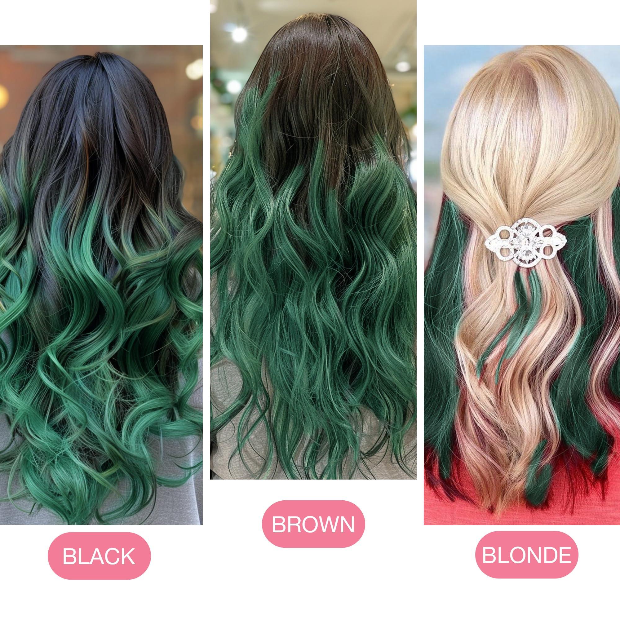 GOO GOO GOO GOO Tape in Hair Extensions Human Hair, Green, 14inch 25g 10pcs, Colored Tape ins Human Hair Extensions, Silky&Soft Invisible Tape Ins, Hair Highlighted for Party