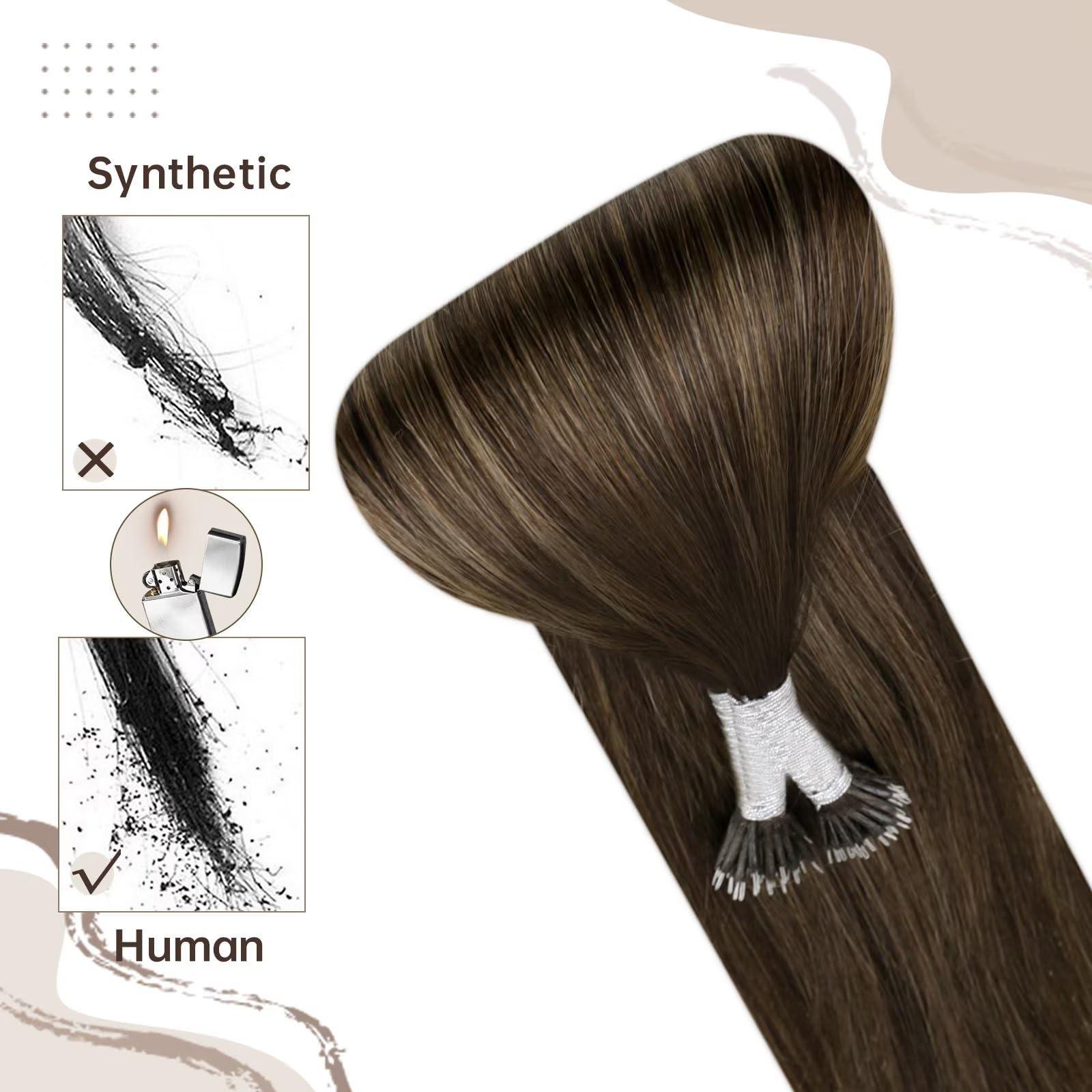 Easyouth Easyouth 18 Inch Nano Hair Extensions Brown Human Hair Balayage Hair Nano Tip Extensions Brown Ombre Nano Beads Hair Extensions Human Hair 50s/50g