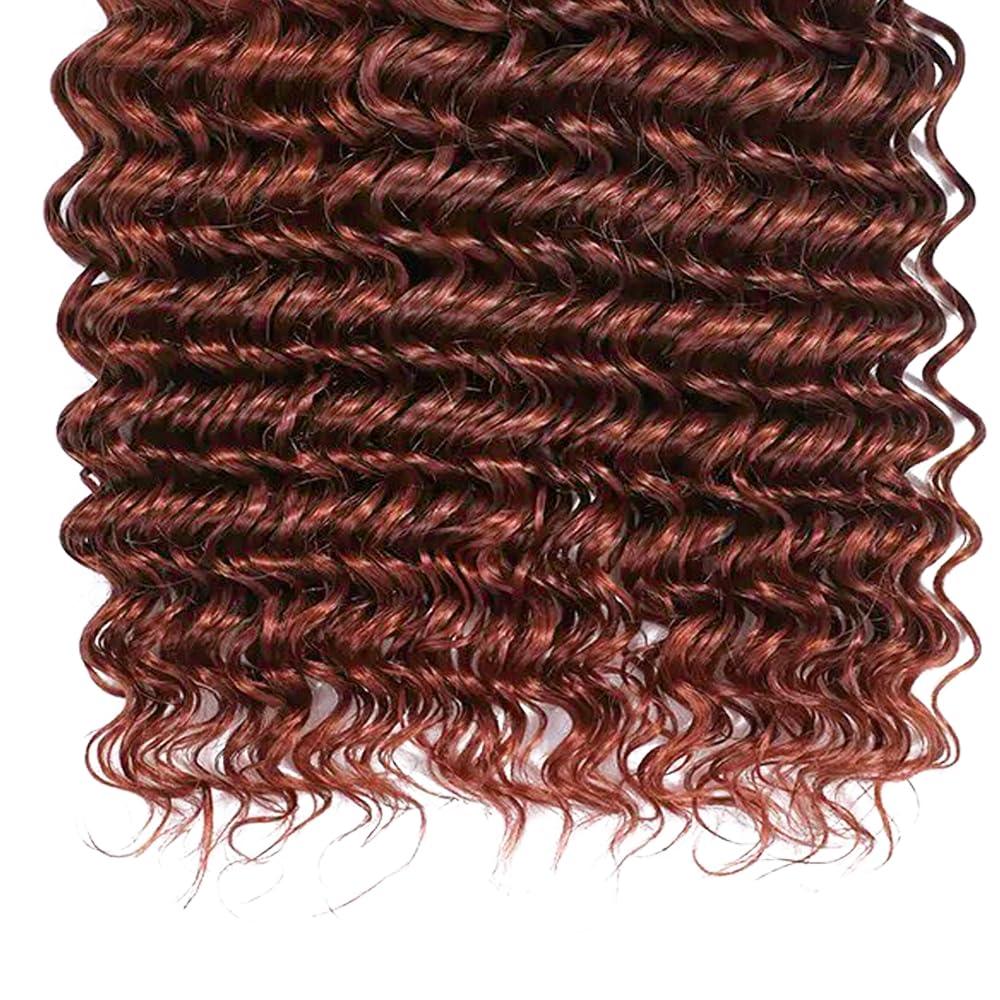 Fridnae Color #33 Bundles Human Hair Reddish Brown Deep Wave Human Hair Bundles Copper Red Bundles Human Hair 3 Bundles 12 14 16 Inch Auburn Bundles Human Hair