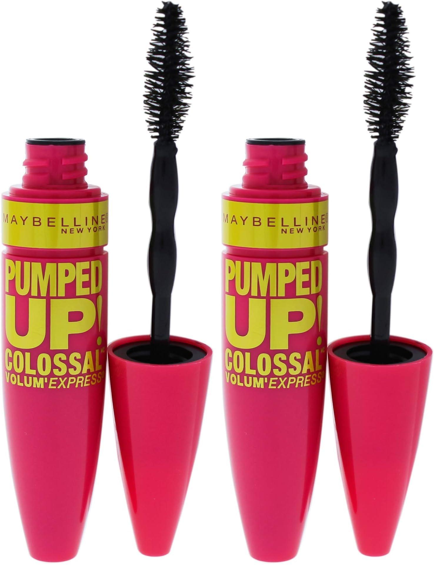 MAYBELLINE Maybelline Volum\' Express Pumped Up Colossal Mascara, Washable Formula Infused with Collagen for Up To 16x Lash Volume, Glam Black, 1 Count (Pack of 2)