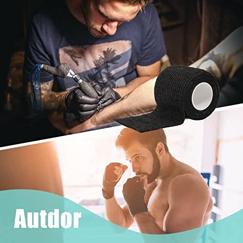 Autdor Autdor Tattoo Grip Cover Wrap - 8Pcs 2" x 5 Yards Disposable Cohesive Tattoo Grip Tape Wrap Black Elastic Bandage Rolls Self-Adherent Tape for Tattoo Machine Grip Tube Accessories, Sports Tape