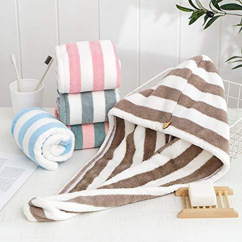 KDLF Hair Drying Cap Towel Absorbent Thickening Dry Hair Cap Bathroom Shower Drying Hair Cap Striped Shower Cap Soft Turban Striped Towel (Powder White Strip 01)