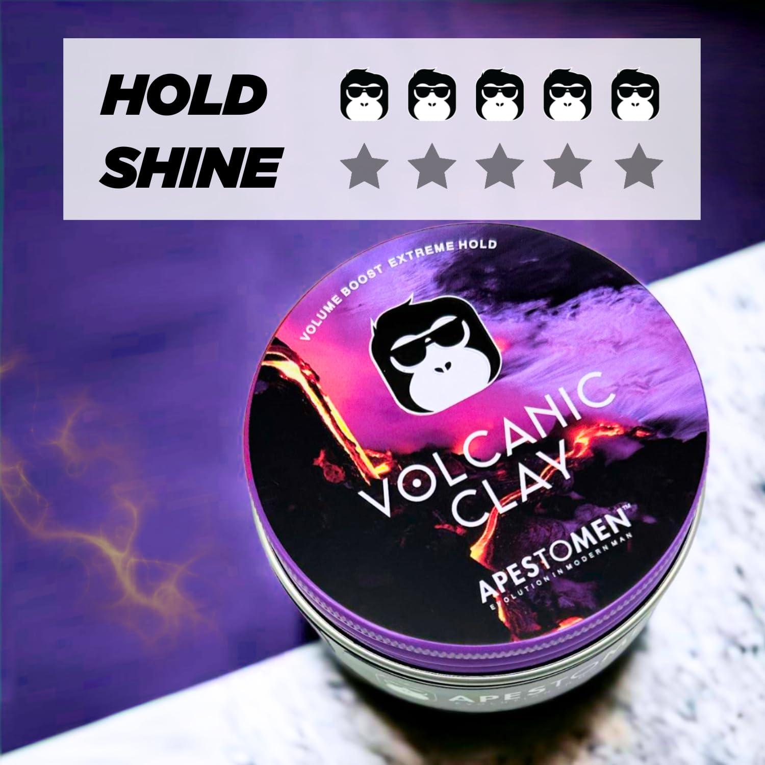 APESTOMEN EVOLUTION IN MODERN MAN Apestomen Volcanic Clay for Extreme Hold & No Shine (2.7 Ounces) - Hair Clay for Men - Straight, Thick and Curly Hair - Slick Look Pompadour Quiff