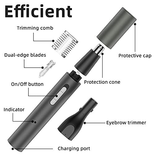 Beaport Nose Hair Trimmer and Eyebrow Trimmer, Rechargeable Professional Painless Eyebrow Razor for Ear Beard Hairline, 2 in 1 Metal Trimming Tool, Black