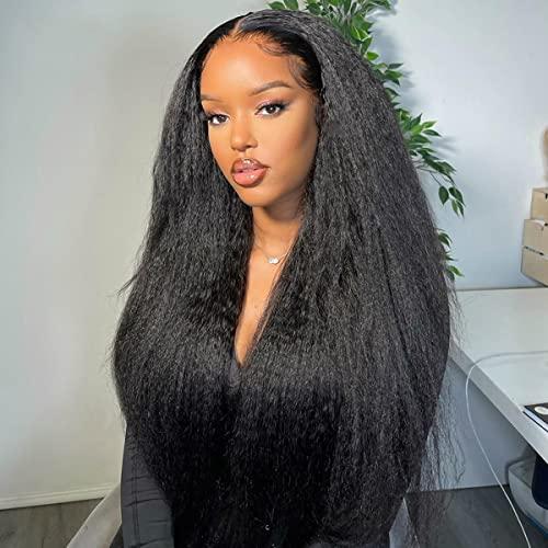 ISEE ISEE HAIR Lace Front Wigs Human Hair Kinky Straight Wear & Go Glueless Wigs Natural Hairline Pre Cut HD Lace Closure Wig Beginner Friendly 180% Density 20 Inch