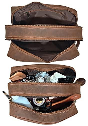 RUSTIC TOWN Genuine Leather Travel Toiletry Bag - Dopp Kit Organizer By Rustic Town (Brown)
