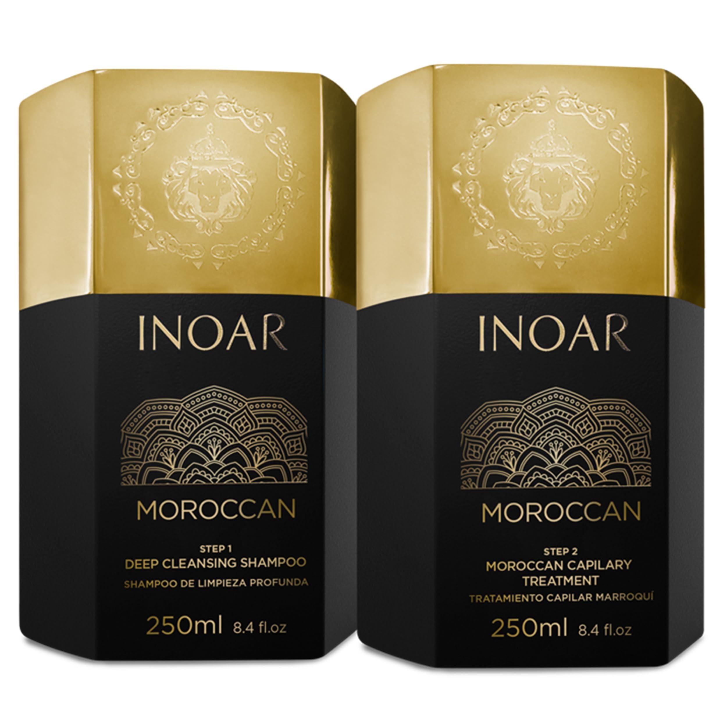 Inoar Inoar Moroccan Smoothing Treatment Set with Keratin - Deep Cleansing Shampoo, Keratin Treatment, Reduces Frizz, Straighten Hair Treatment, Vegan Hair Products for Men and Women (8.4 oz. each)