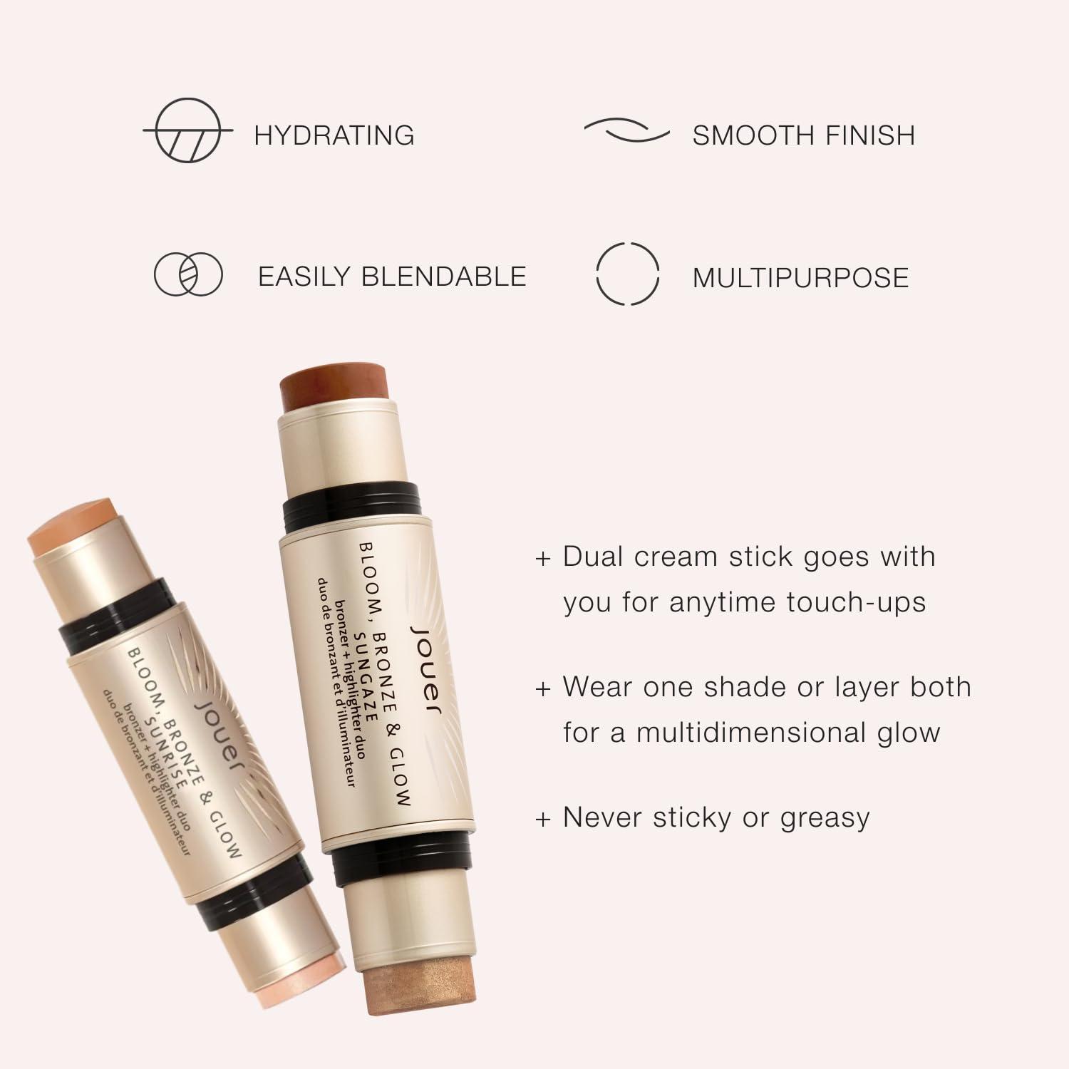 Jouer Jouer Bloom, Bronze & Glow Bronzer + Highlighter Stick - Cream Contour Makeup Stick - Hydrating Rose Hip Oil and Squalane Formula, Sungaze