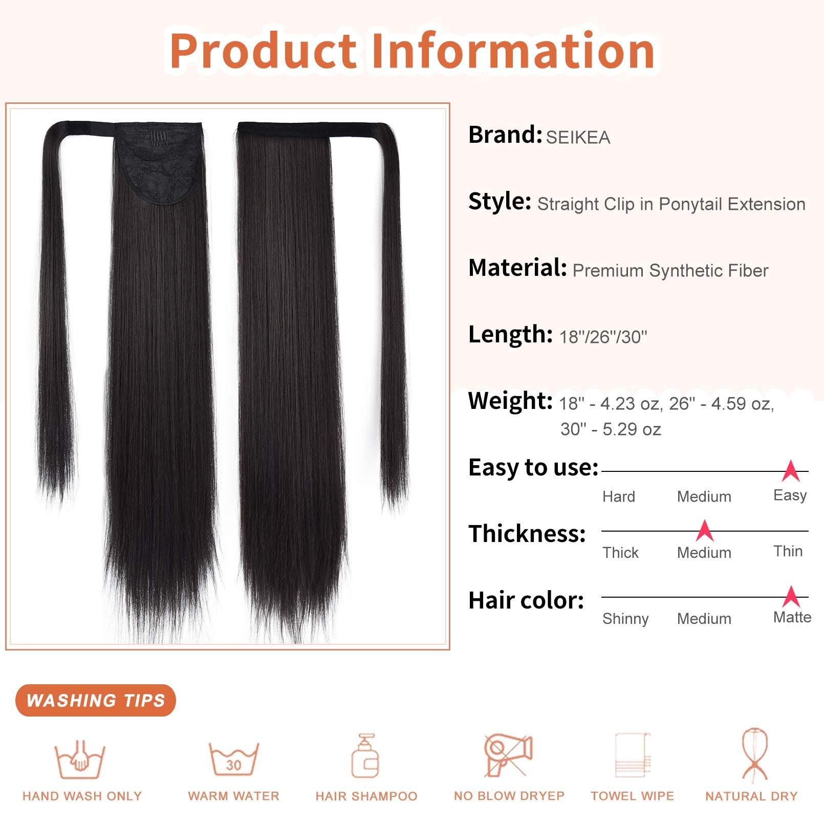 SEIKEA SEIKEA Ponytail Extension Clip in Wrap Around Long Straight Pony Tail Hair Synthetic Hairpiece for Women 30 Inch Color Black Brown